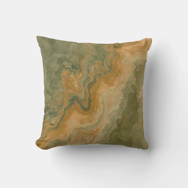 Coussin Sage Vert Olive Moutarde Jaune Imprimé 40cm (Recto)