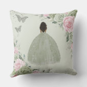 Coussin Sage Vert rose Floral Argent Quinceañera Keepsaké (Verso)
