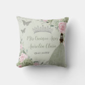 Coussin Sage Vert rose Floral Argent Quinceañera Keepsaké (Recto)