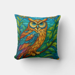 Coussin Sagesse dans le verre Chouette en verre coloré ave