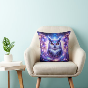 Coussin Sagesse Mystique Cosmique Hibou Spirituel Céleste