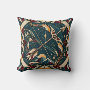 Coussin Sagittaire Mosaïque Géométrique Sarcelle Bourgogne