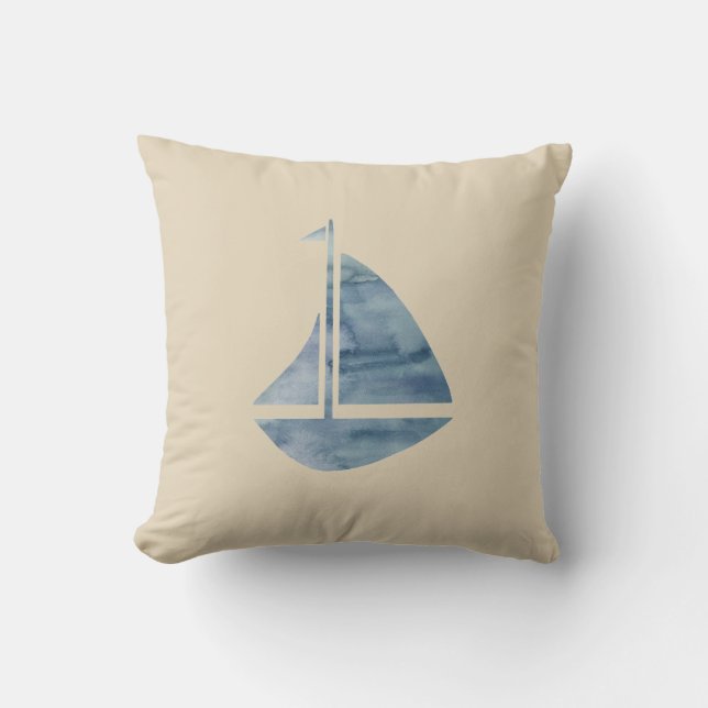 Coussin Sailboat nautical Beige Throw Pillow (Recto)