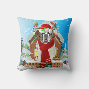 Coussin Saint Bernard chien avec cadeaux de Noël