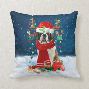 Coussin Saint Bernard chien avec cadeaux de Noël