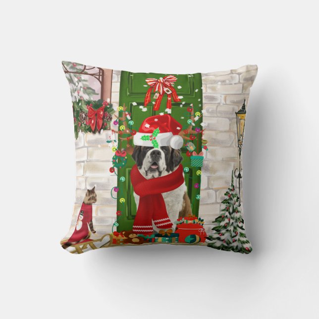 Coussin Saint Bernard Chien Noël (Recto)