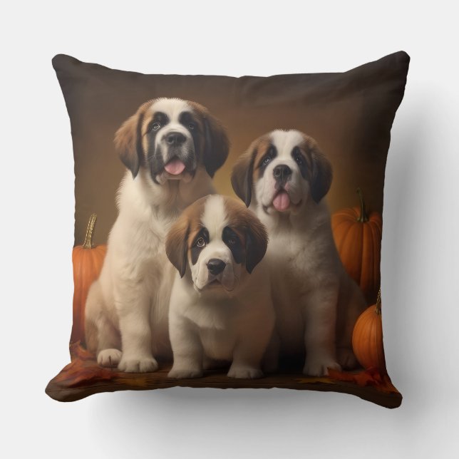 Coussin Saint-Bernard chiot Automne Délice Citrouille (Recto)