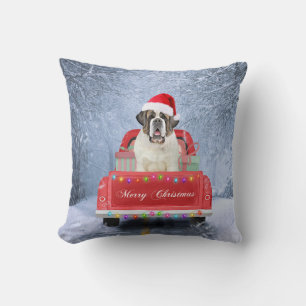 Coussin Saint Bernard Dog en Neige assis Camion de Noël