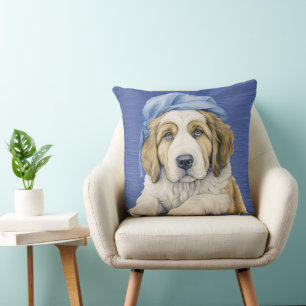 COUSSIN SAINT BERNARD PUPPÉ ADORABLE AVEC CASQUETTE BLEU