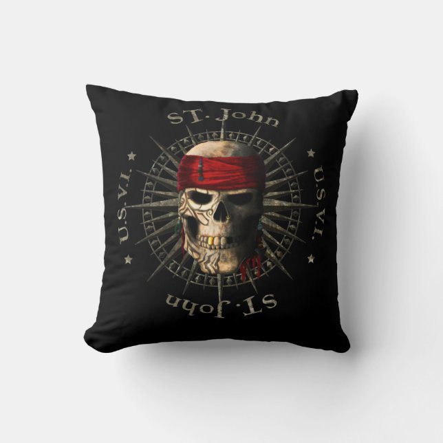 Coussin Saint John USVI Pirate Skull (Recto)