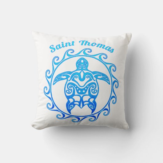 Coussin Saint Thomas tribal de tortue de bleu d'océan (Recto)