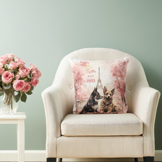 Coussin Saint Valentin à Paris - Couple de chiens - (Créateur téléchargé)