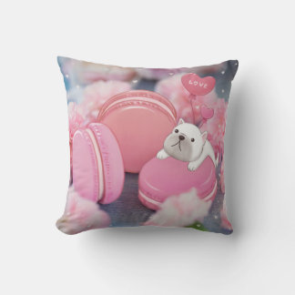 Coussin Saint-Valentin : Chien de taureau, Macarons et Fle