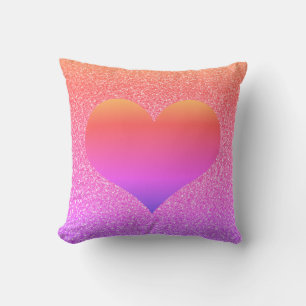 Coussin Saint-Valentin cœur anniversaire rose or pailleté