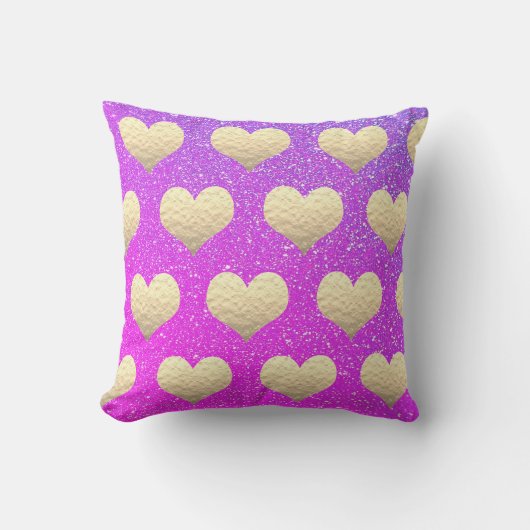 Coussin Saint-Valentin Coeur d'or rose violet brillance (Recto)
