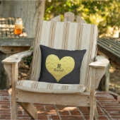 Coussin Saint Valentin Coeur Monogramme Or Noir Élégant (Chaise)