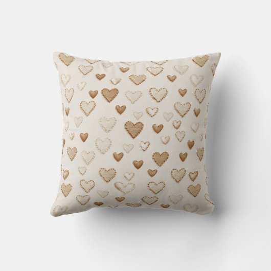 Coussin Saint-Valentin coeurs crème et marron (Verso)