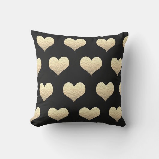 Coussin Saint-Valentin Cœurs Dorés Motifs Noir Doré (Recto)