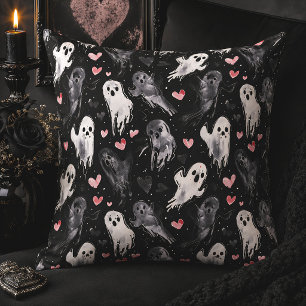 Coussin Saint-Valentin Fantômes et Cœurs Roses Gothiques