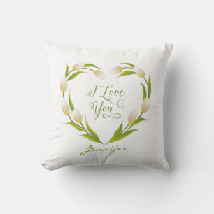 Coussin Saint Valentin Fleur Tulip Coeur vert rose