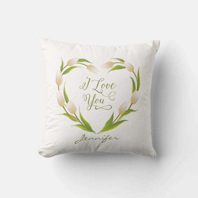 Coussin Saint Valentin Fleur Tulip Coeur vert rose (Recto)