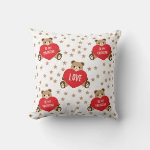Coussin Saint Valentin Nounours avec coeur et étoiles