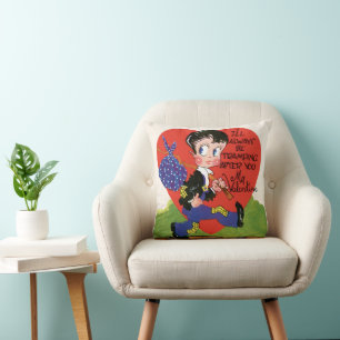 Coussin Saint-Valentin rétro, cœur de garçon vagabond vint