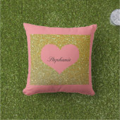 Coussin Saint-Valentin Rose Or Monogramme Pailleté Cœur (Herbe)