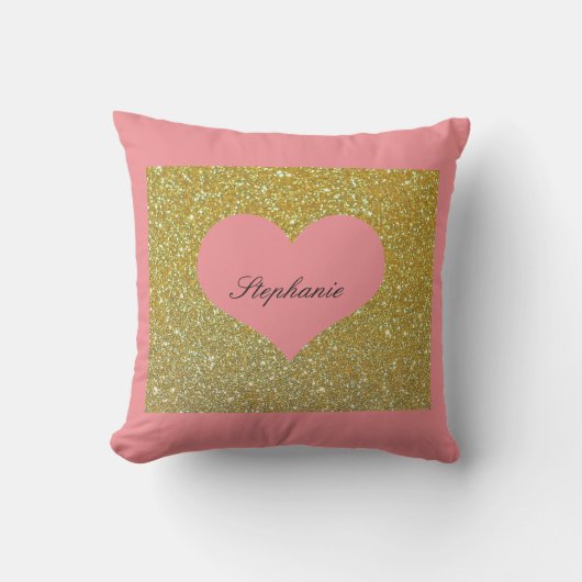 Coussin Saint-Valentin Rose Or Monogramme Pailleté Cœur (Recto)