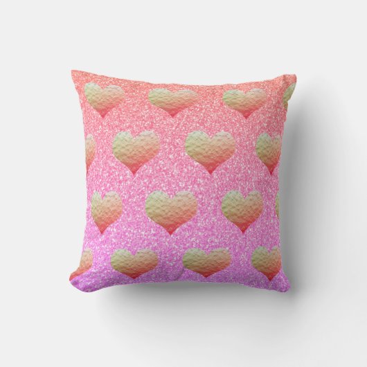 Coussin Saint-Valentin Rose Violet Pailleté Or Cœur (Recto)