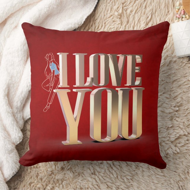 Coussin Saint Valentin Rouge 3D Je t'aime Jouer l'oreiller (Couverture)