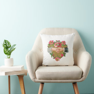 Coussin Saint-Valentin victorien, Mains anciennes avec fle