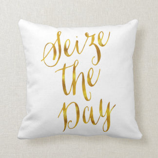 Coussin Saisir Le Jour Citation Faux Gold Foil Metallic De