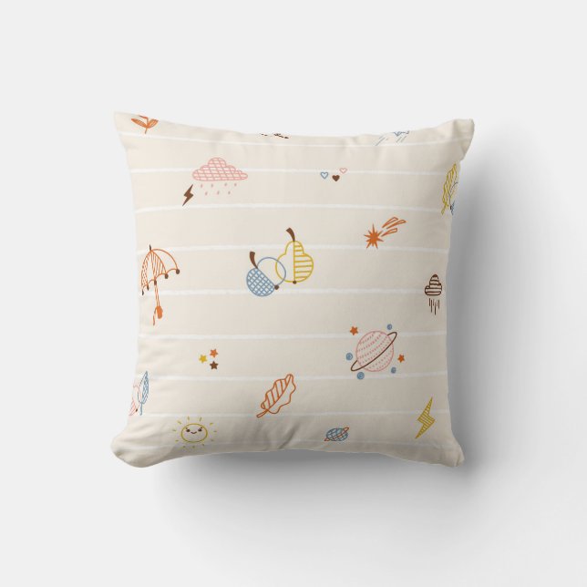 Coussin Saison d'automne : Doodles rayés colorés. (Recto)