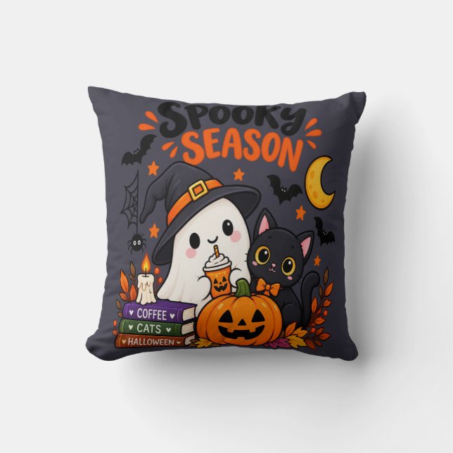 Coussin Saison effrayante Fantôme & Chat Noir |  (Recto)