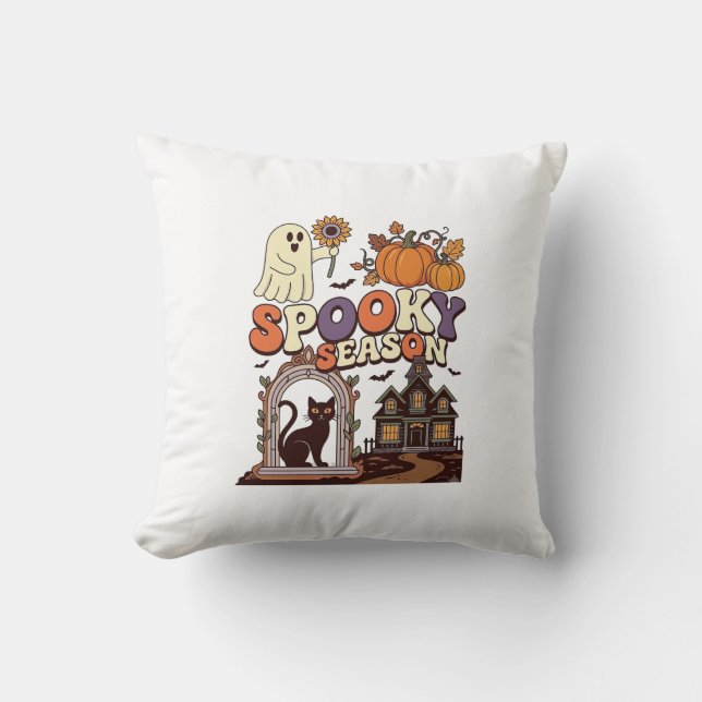 Coussin Saison effrayante Halloween Fantôme Citrouille Cha (Recto)