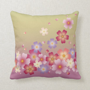 Coussin Sakura Blossoms De Kimono Style Pink & Green