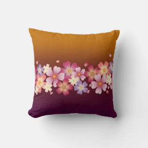 Coussin Sakura Blossoms Mixtes Kimono Style Bourgogne & Or