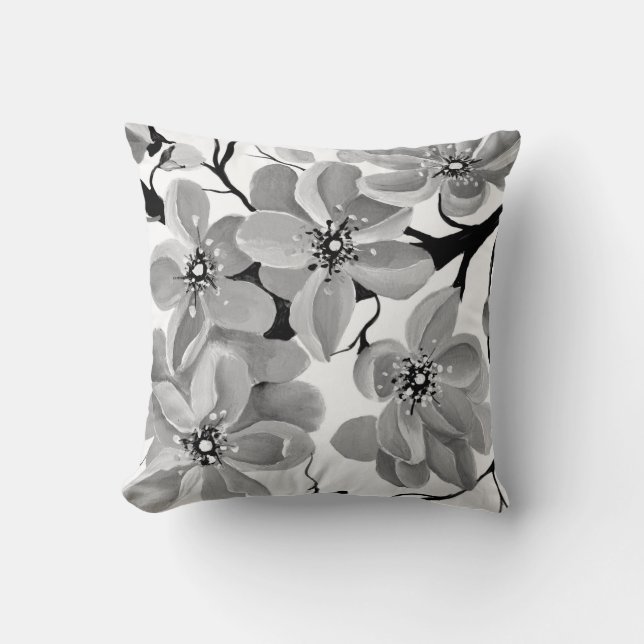 Coussin Sakura Cerisier japonais Noir et blanc (Recto)