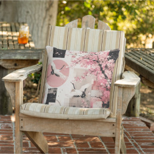 Coussin Sakura et grues avant-garde en harmonie