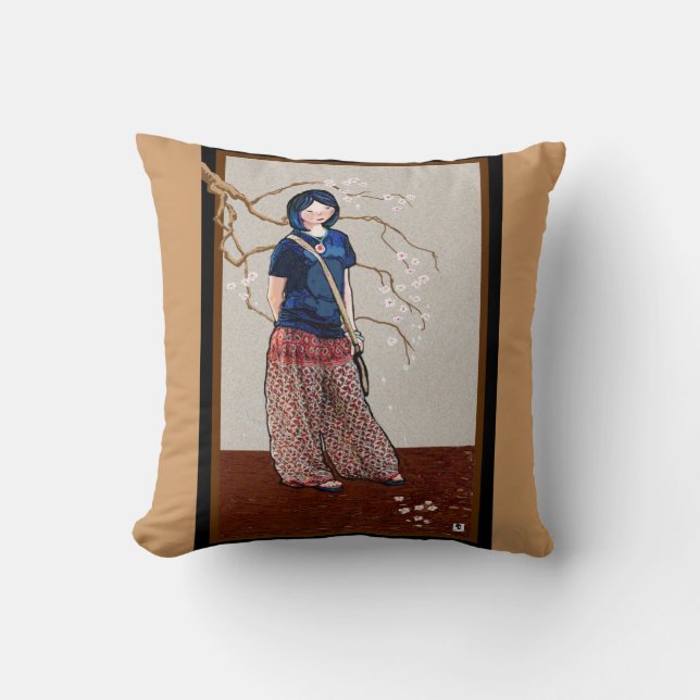 Coussin sakura fille cerise fleurs (Recto)