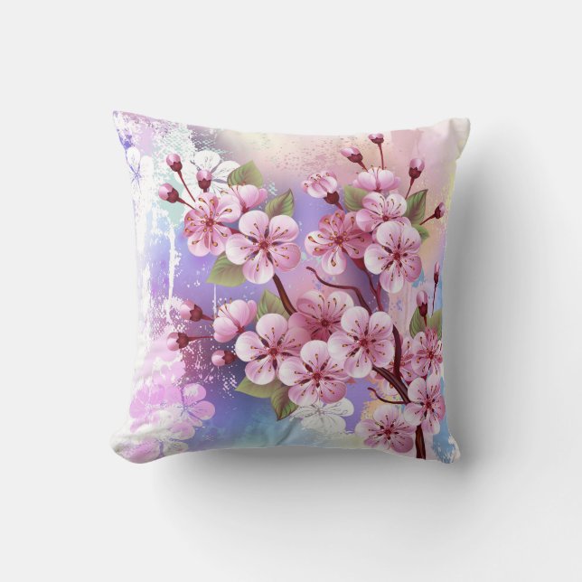 Coussin Sakura rose sur la peinture Arrière - plan (Recto)