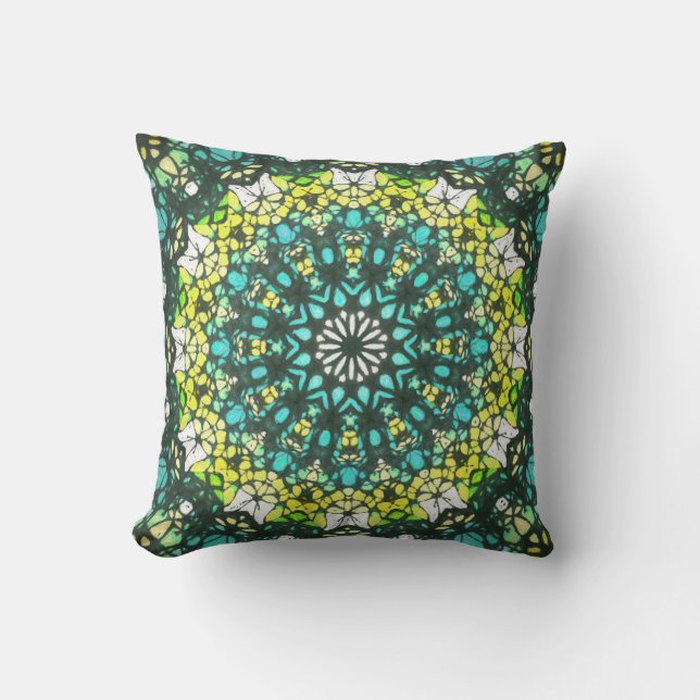 Coussin Salad Spinner – Green Yellow Mandala Pattern (Recto)