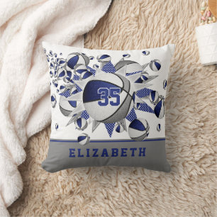 Coussin salle de sport gris bleu filles basket étoiles