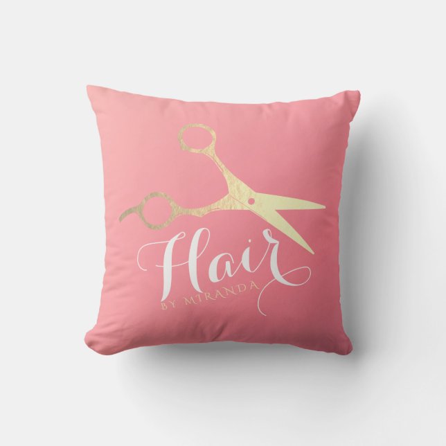 Coussin Salon de maquillage moderne ciseaux d'or rose (Recto)