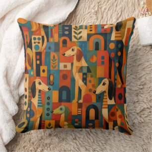Coussin Saluki coloré d'art populaire 