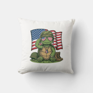 Coussin Salut de tortue patriotique Vector Design_1