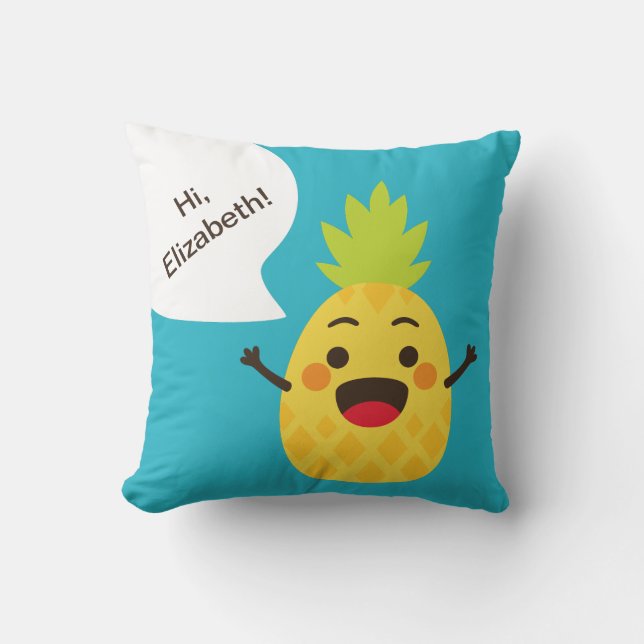 Coussin Salut les amis ! Illustration d'ananas (Recto)