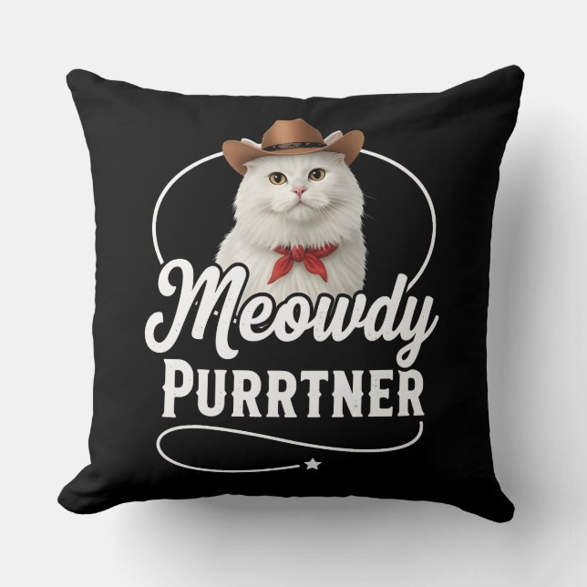 Coussin Salut Purrtner Dessin de Chat Drôle de Cowboy West (Recto)