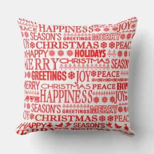 Coussin Salutation De Noël Dessinée À La Balle En Rouge Et